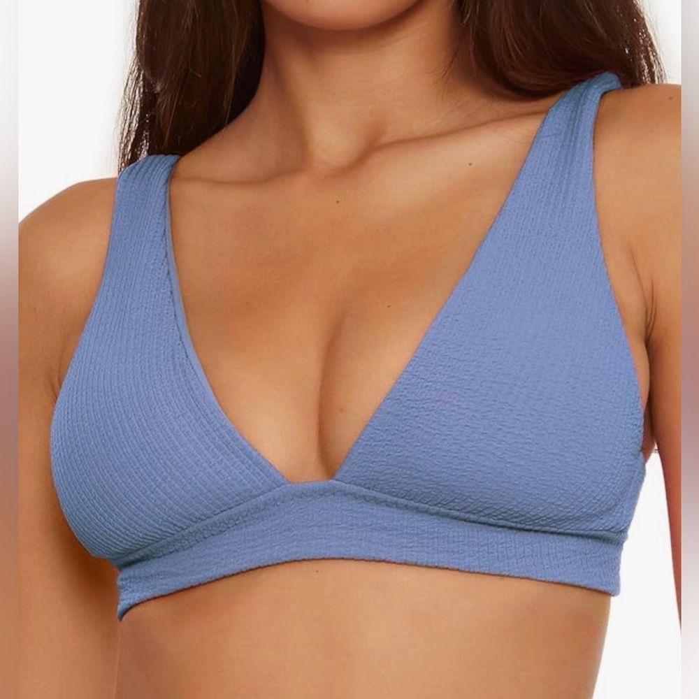BECCA Pucker Up Halter Bikini Top Mist Blue Adjustable Tie Back D XL NWT - Picture 1 of 10
